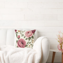 Söt Burgundy och Rosa ros Kudde