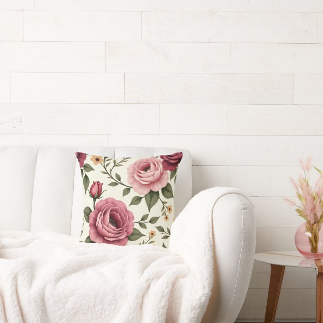 Söt Burgundy och Rosa ros Kudde (Soffa)