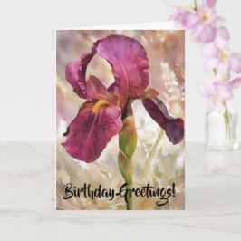Söt Burgundy Rosa Iris Flower Art Birthday Kort