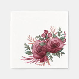 Söt Burgundy Watercolor Flowers Pappersservett