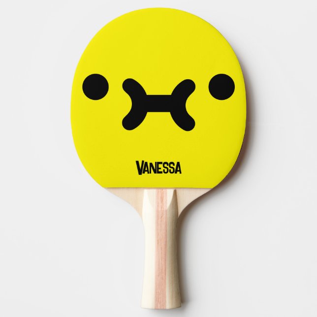 Söt, butter face gul med namn pingisracket (Framsidan)