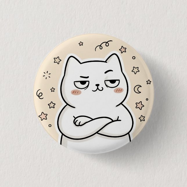 Söt Butter Grå Katt Kawaii Rund Knappsats Knapp (Framsida)