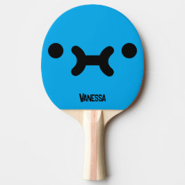Söt, butterande blå ansiktsuttryck med namn pingisracket