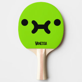 Söt, butterande grön ansikte med namn pingisracket