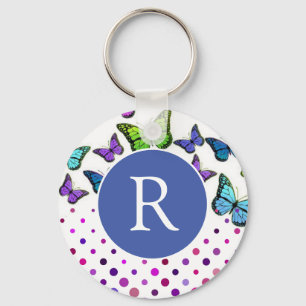 Söt Butterflies and Dots Monogram Nyckelring