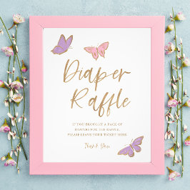 Söt Butterflies Diaper Raffle Baby Shower Fototryck