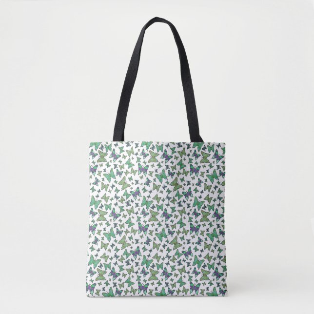 Söt Butterflies Grönt Tote Bag Tygkasse (Framsida)