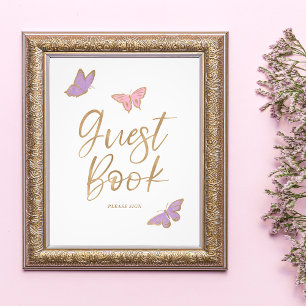 Söt Butterflies Guest Bok Baby Shower Sign Sign Fototryck