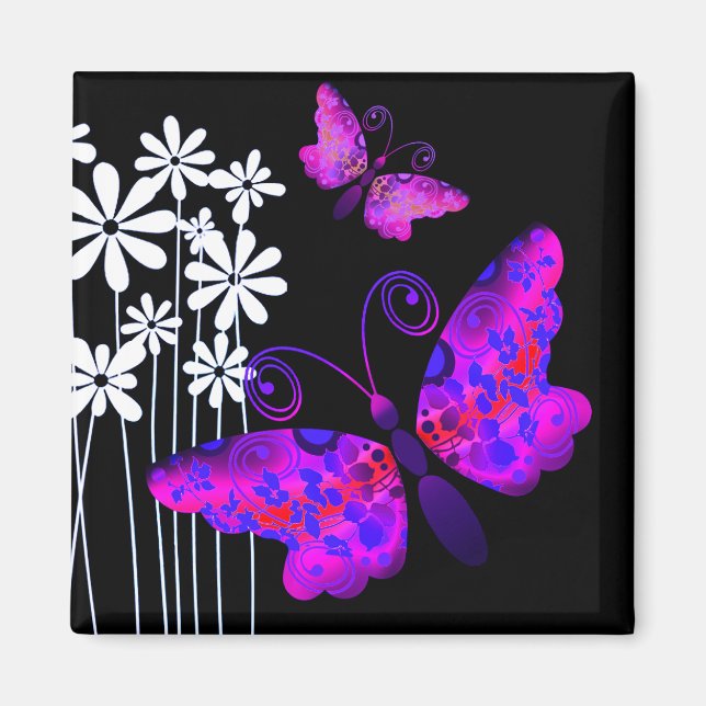 "Söt Butterflies" (lila) av Cheryl Daniels Magnet (Framsidan)