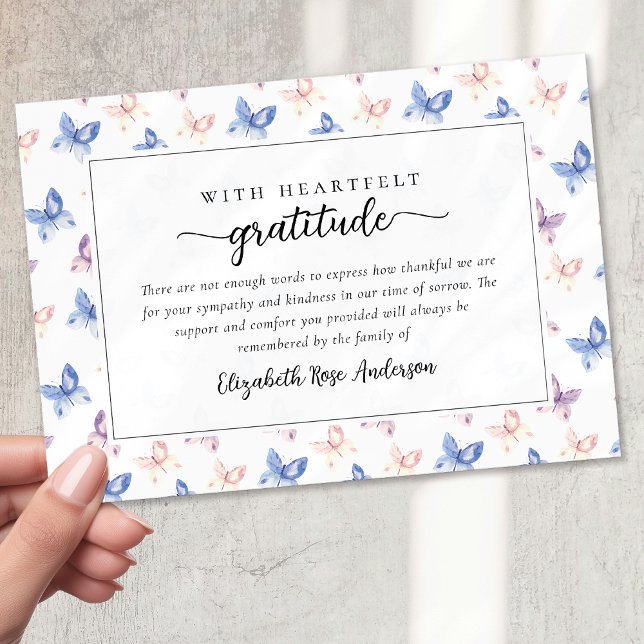 Söt Butterflies Lilac Blue Sympathy Funeral Tack Kort (Skapare uppladdad)