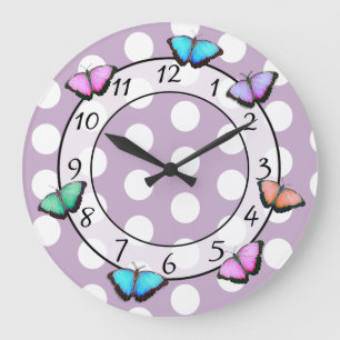 Söt Butterflies Polka Dot Whimsical Clock Stor Klocka