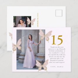 Söt Butterflies Two Photo Quinceanera Tack Vykort