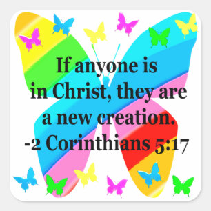 SÖT BUTTERFLY 2 CORINTHIANS 5:17 DESIGN FYRKANTIGT KLISTERMÄRKE