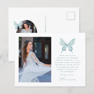Söt Butterfly Blue Photo Quinceanera Tack Vykort
