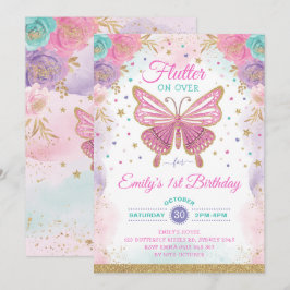 Söt Butterfly Fairy Garden Blommigt Girl Birthday Inbjudningar