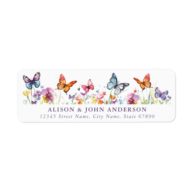 Söt Butterfly Flower-Returetiketter Returadress Etikett (Framsidan)