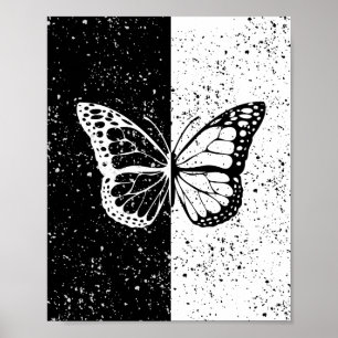 Söt Butterfly från Black and White Day Night Elega Poster