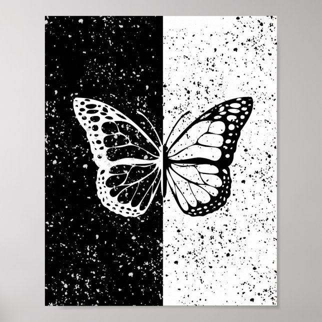 Söt Butterfly från Black and White Day Night Elega Poster (Framsidan)
