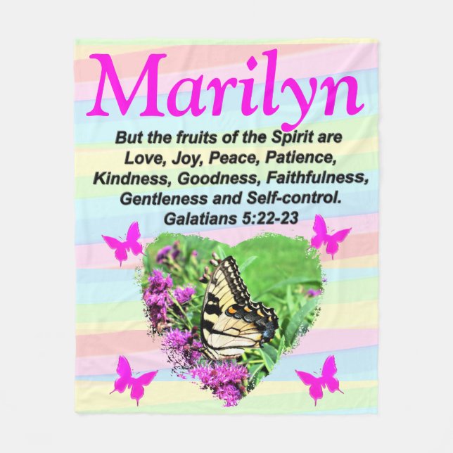 SÖT BUTTERFLY GALATIANS 5:22 ANPASSNINGSBAR BLANKE FLEECEFILT (Framsidan)