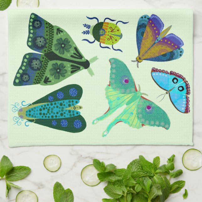 Söt Butterfly och Moth Kitchen Tea Towel Kökshandduk (Vikta)