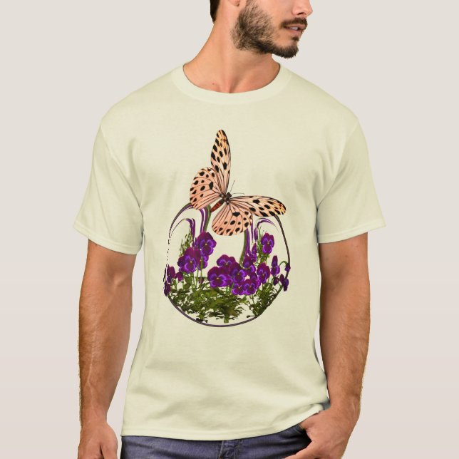 Söt Butterfly On Abstrakt Flower Art T Shirt (Framsida)