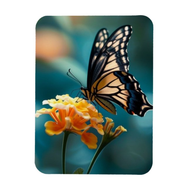 Söt Butterfly på en blomma Magnet (Vertikal)