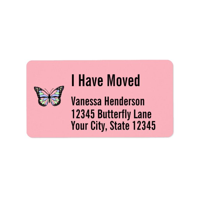 Söt Butterfly på Rosa Flytta Announcement Adressetikett (Framsidan)