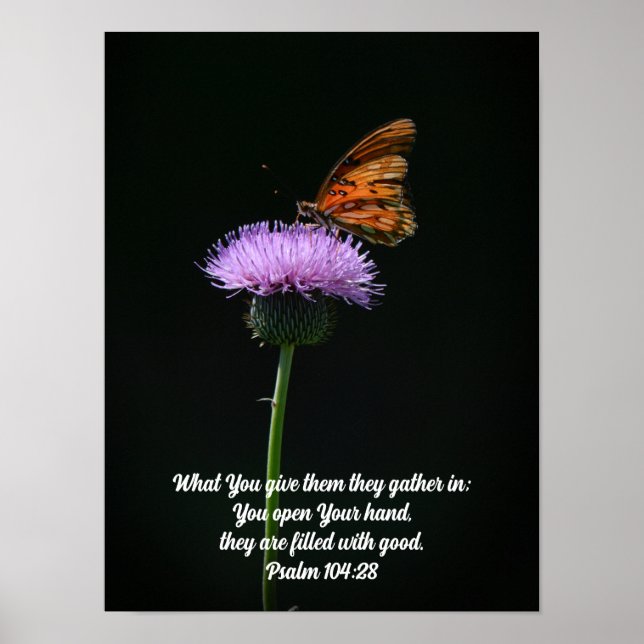 Söt Butterfly på Wildblombible Verse Art Poster (Framsidan)