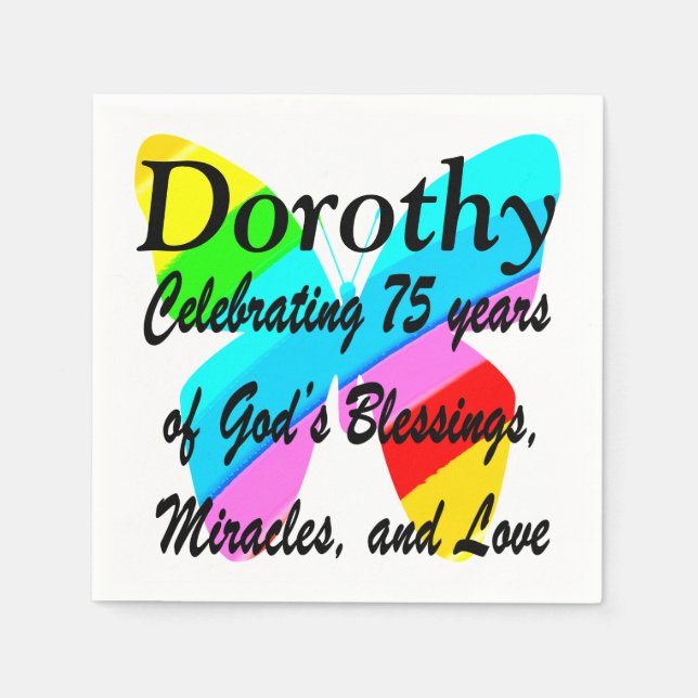 SÖT BUTTERFLY PERSONALIZE 75:E BIRTHDAY NAPKIN PAPPERSSERVETT (Framsidan)