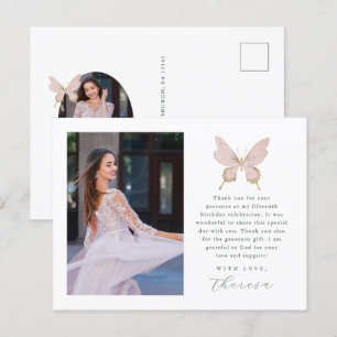 Söt Butterfly Photo Quinceanera Tack Vykort