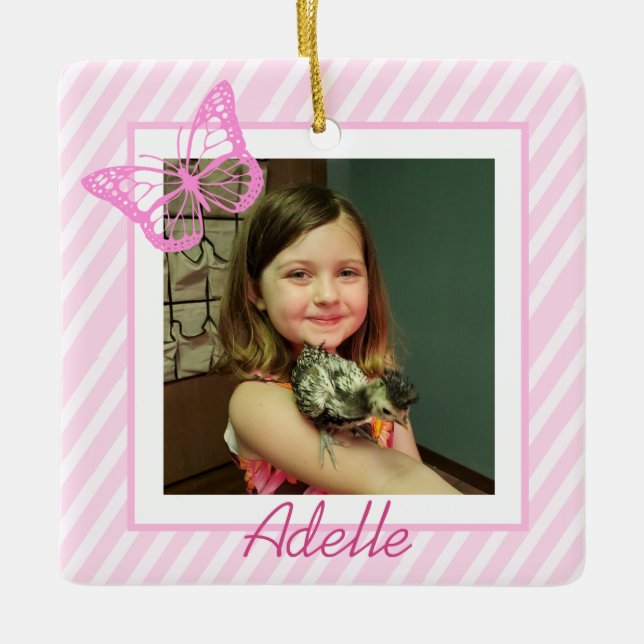 Söt Butterfly Rosa Flickans fotojul Julgransprydnad Keramik (Framsida)