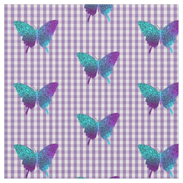 Söt Butterfly Teal Lila Ombre Graphic Tyg (Närbild)