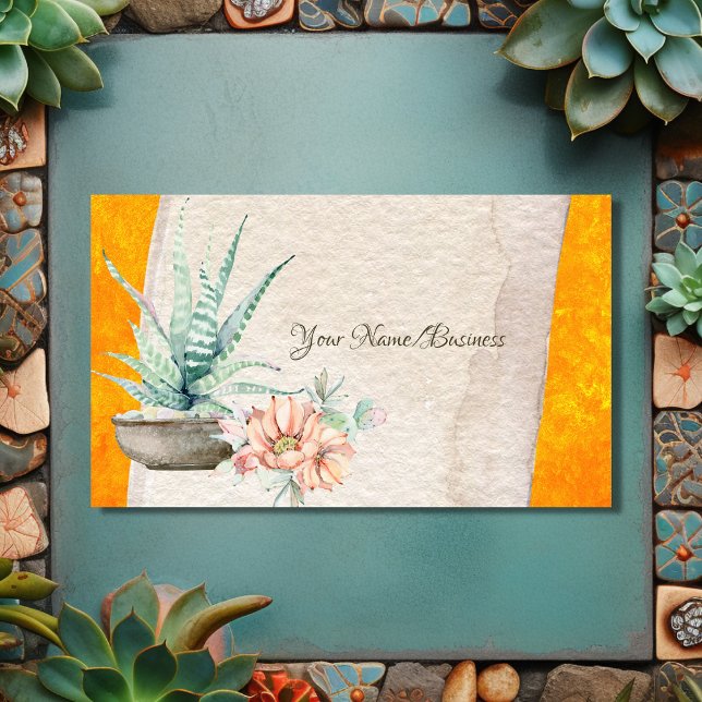 Söt Cactus och Flower Southwest Succulent Visitkort (Front - Pretty Cactus and Flower Southwest Succulent Business Card)