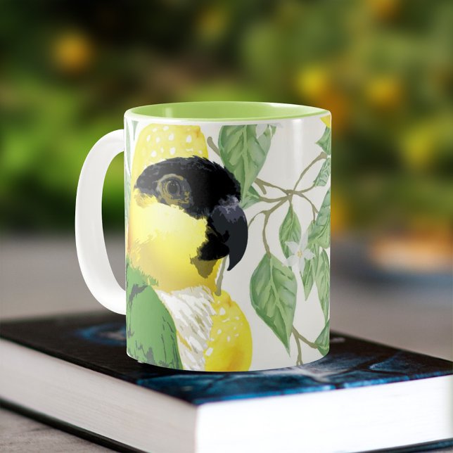 Söt Caique Parrot & Fresh Vår Lemon Pet Bird Två-Tonad Mugg (Skapare uppladdad)