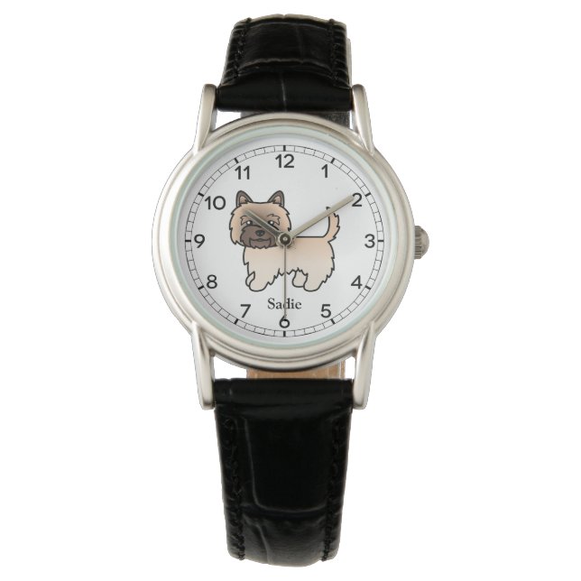 Söt Cairn Terrier i tecknad stil & namn Armbandsur (Framsida)