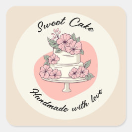 Söt Cake Bakery Logotyp Fyrkantigt Klistermärke