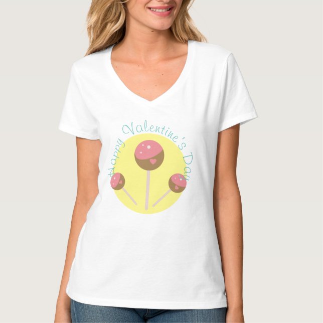 Söt Cake Pop Alla Hjärtans Dag Rosa   T Shirt (Framsida)