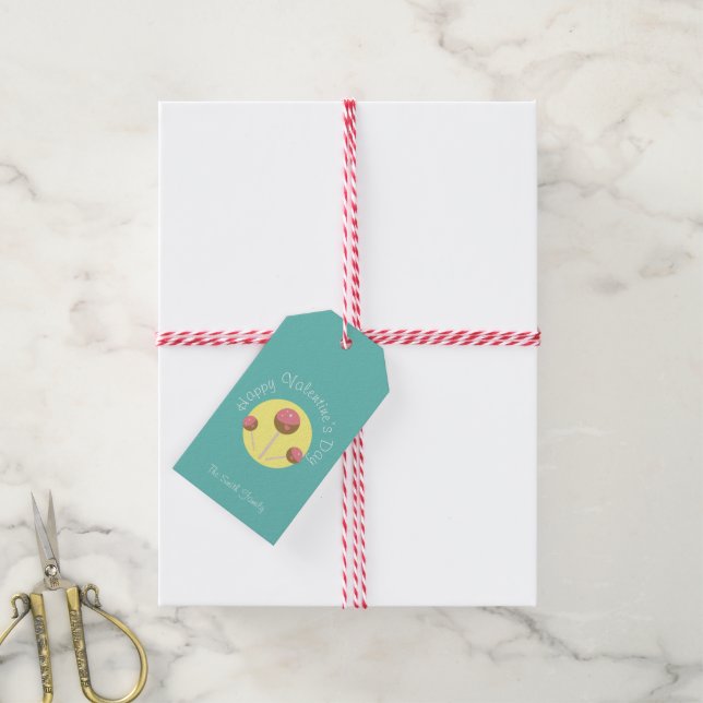 Söt Cake Pop Alla Hjärtans Dag  Rosa Teal Presentetikett (Med Snöre)