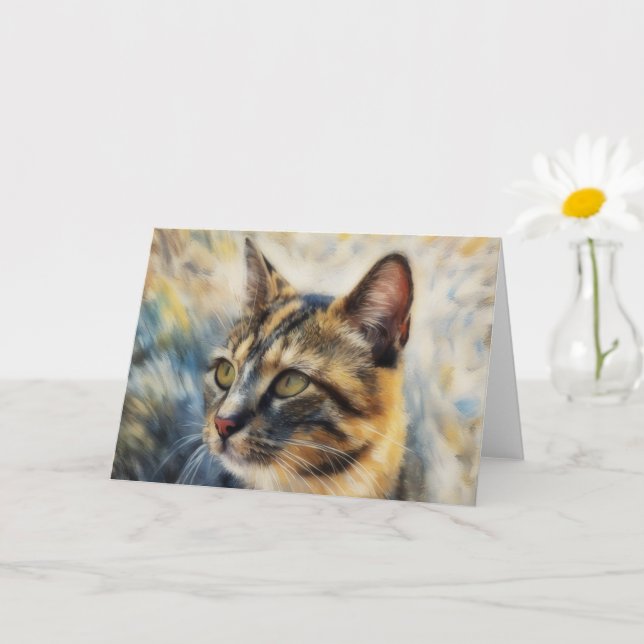 Söt Calico Cat Ansikte Art Note Card Kort (Liten växt)