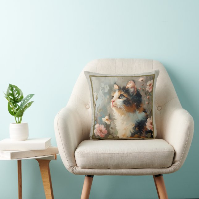 Söt Calico Cat Painting Pillow Kudde (Stol)