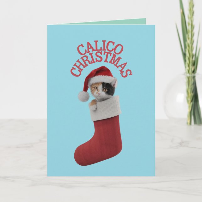 Söt Calico Katt Jul Högtid Kort (Framsida)