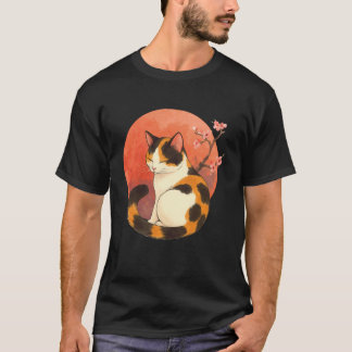 Söt Calico Katt Konst Körsbärsblomstrande Träd Jap T Shirt