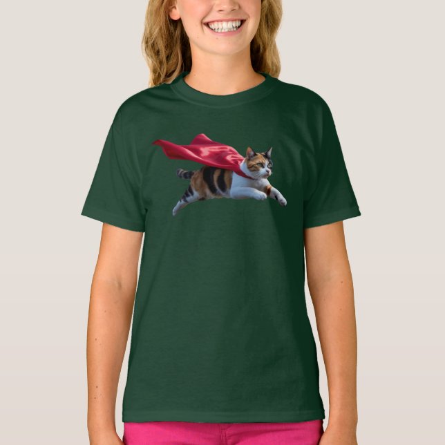 Söt Calico Katt Superhjälte Barn T-Shirt (Framsida)