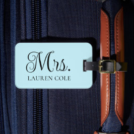 Söt Calligraphy Light Blue Mrs Personlig Bagagebricka