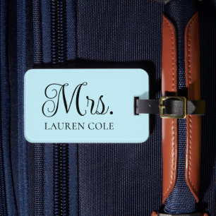Söt Calligraphy Light Blue Mrs Personlig Bagagebricka