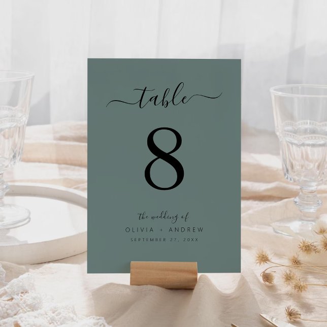 Söt Calligraphy Script Sage Grönt Färg Bröllop Bordsnummer (Pretty Calligraphy Script Sage Green Color Wedding Table Number)