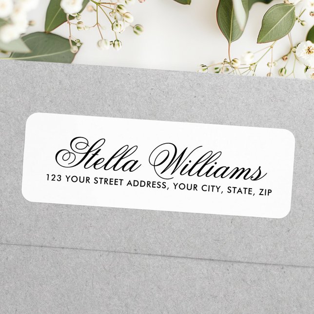 Söt calligraphy-skript, enkelt vitt adress returadress etikett (Pretty calligraphy script simple white address label)