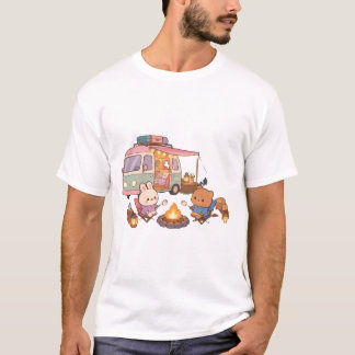 Söt Camper Van Lägger Marshmallow Över Öppen Eld V T Shirt
