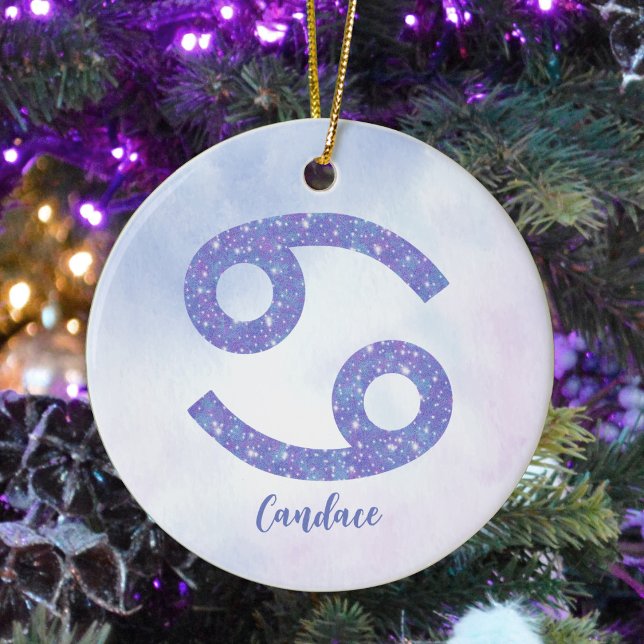 Söt Cancer Astrology Anpassningsbar Lila jul Julgransprydnad Keramik (Skapare uppladdad)