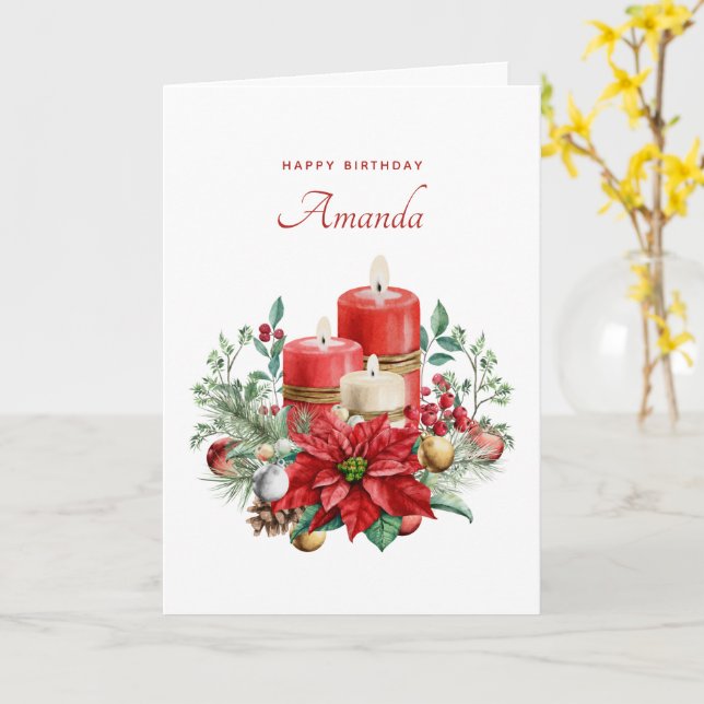 Söt Candles och Poinsettia Bouquet Birthday Kort (Gul blomma)
